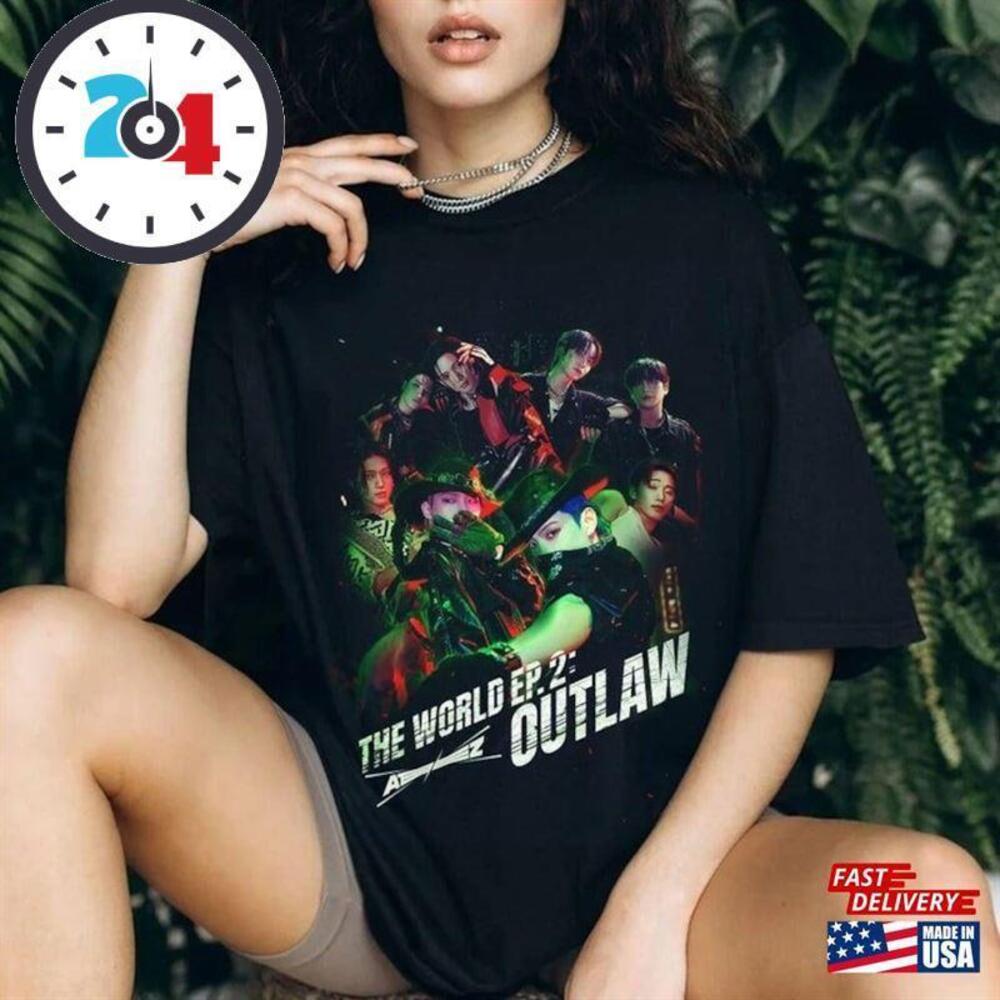 Retro Ateez Outlaw T-Shirt The World Ep2 Tour Unisex - Picture 1 of 4